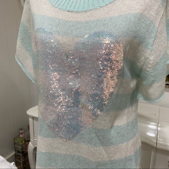 Wildfox White Label Bridgette Sequin Heart Striped Sweater Sz Xs Valentine's Day - Picture 5 of 11